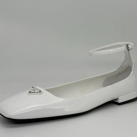 PRADA Logo Patent Leather Square Toe Ankle Strap Flat Ballerina Flat Sho… - Picture 6 of 16